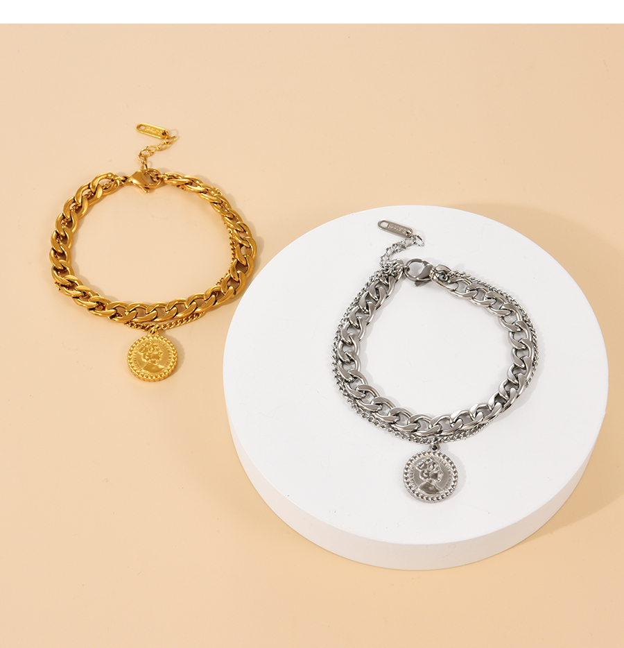 Fashion Gold Titanium Steel Double-layer Portrait Thick Chain Bracelet,Bracelets