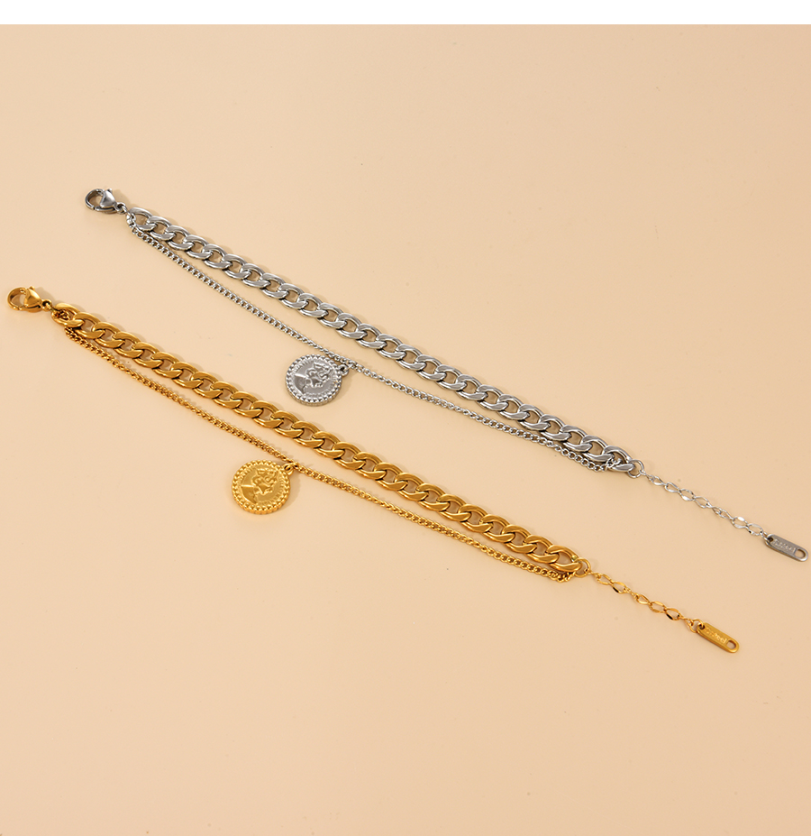 Fashion Gold Titanium Steel Double-layer Portrait Thick Chain Bracelet,Bracelets