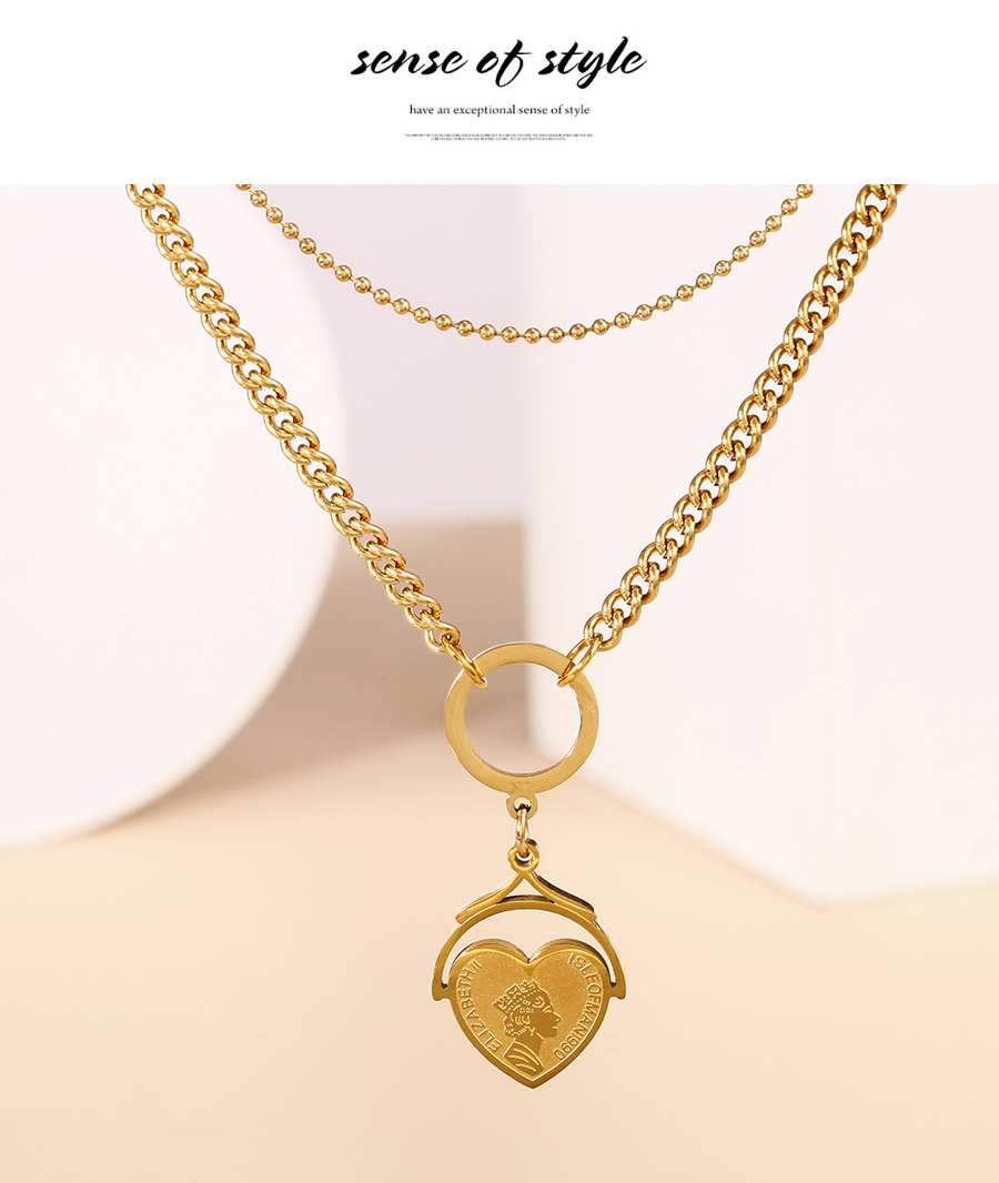 Fashion Gold Titanium Steel Double Layer Love Portrait Necklace,Necklaces