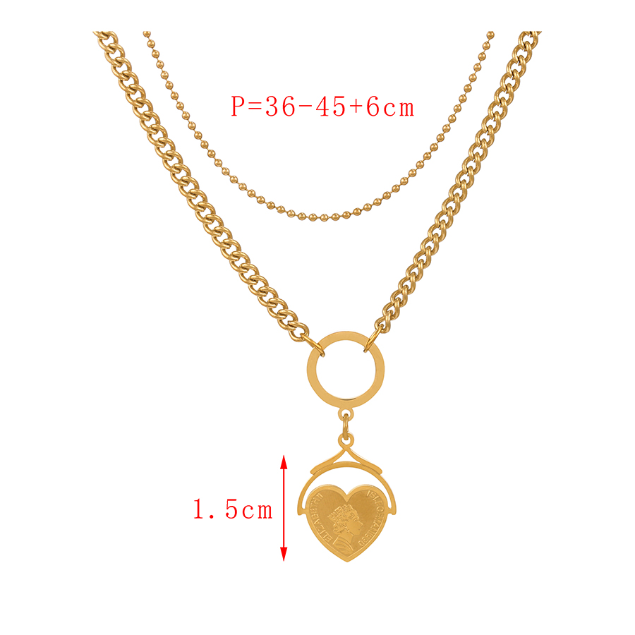 Fashion Gold Titanium Steel Double Layer Love Portrait Necklace,Necklaces