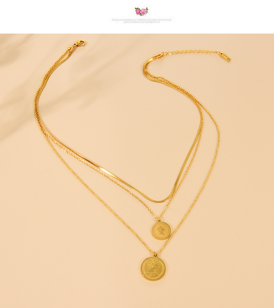 Fashion Gold Titanium Steel Multilayer Round Portrait Necklace,Necklaces