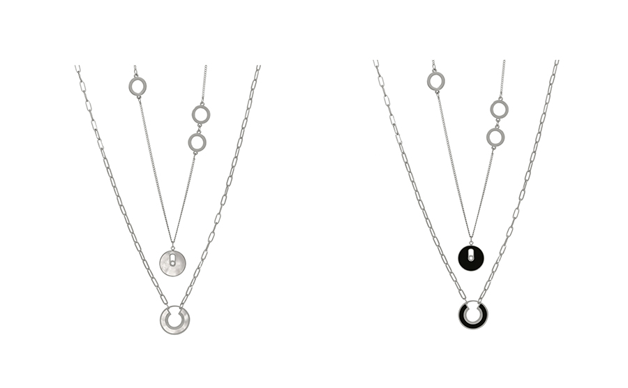 Fashion Black + Silver Titanium Steel Drip Oil Double Layer Irregular Necklace,Necklaces