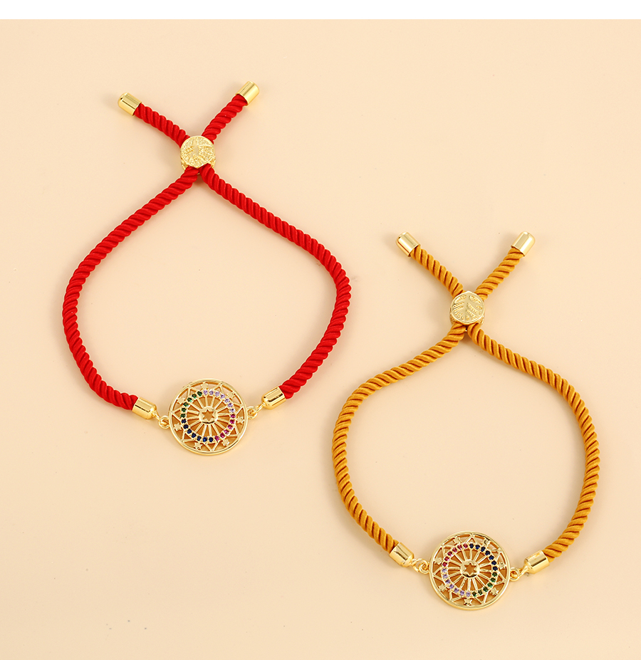 Fashion Red Copper Inlaid Zirconium Small Sun Cord Braided Bracelet,Bracelets