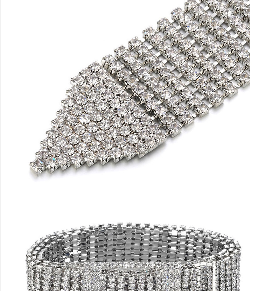 Fashion Silver Eight-row Diamond Waist Chain Metal Row Diamond Wide Belt,Waist Chain