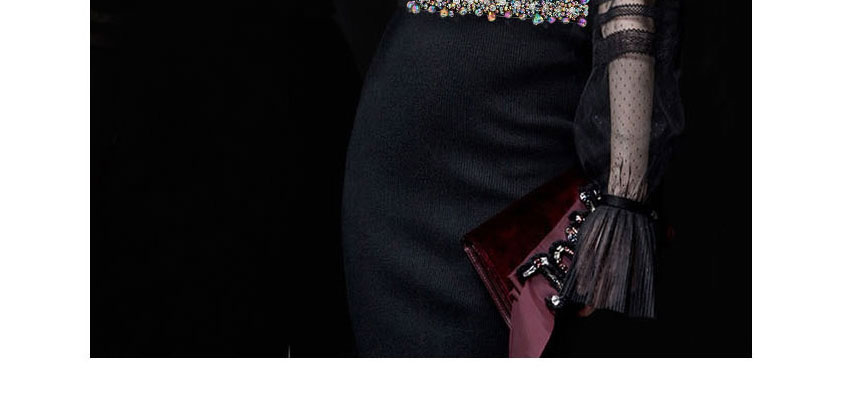 Fashion Classic Black Woven Rhinestone Wide Brim Belt,Wide belts