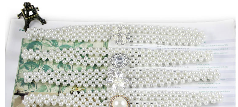 Fashion Pearl And Diamond Bow Metal Diamond-studded Pearl Geometric Thin-edged Belt,Thin belts