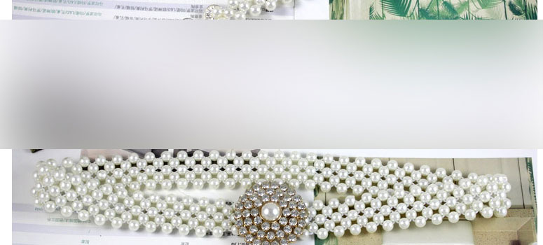 Fashion Pearl Flower (silver Color) Metal Diamond-studded Pearl Geometric Thin-edged Belt,Thin belts