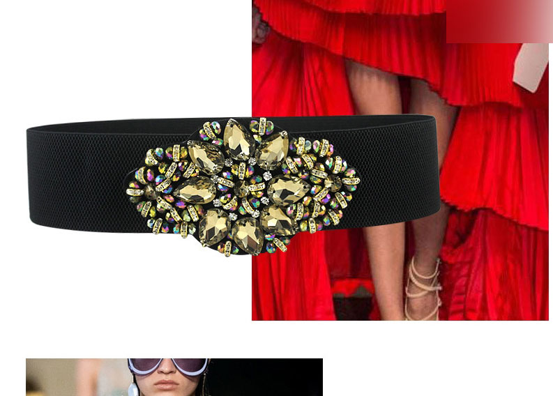 Fashion Champagne Geometric Diamond Wide-brimmed Fabric Belt,Wide belts