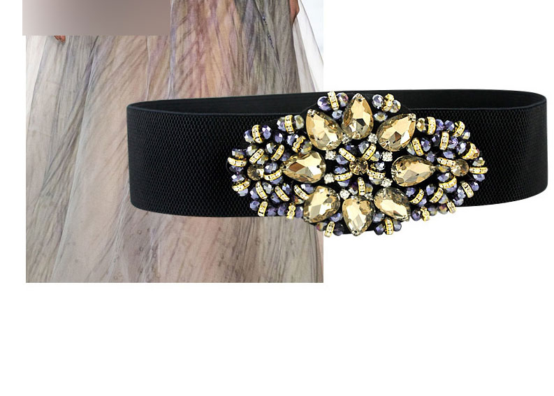 Fashion Blue Geometric Diamond Wide-brimmed Fabric Belt,Wide belts