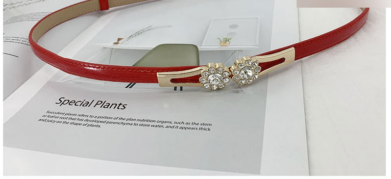 Fashion Gold Coloren Button Red Faux Leather Rhinestone Adjustable Thin Side Belt,Thin belts