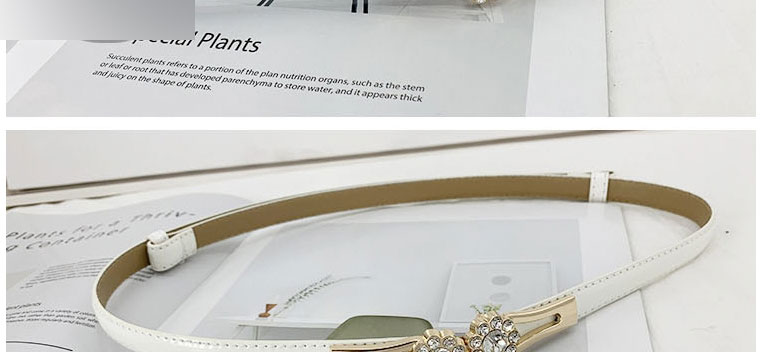 Fashion Gold Coloren Button White Faux Leather Rhinestone Adjustable Thin Side Belt,Thin belts