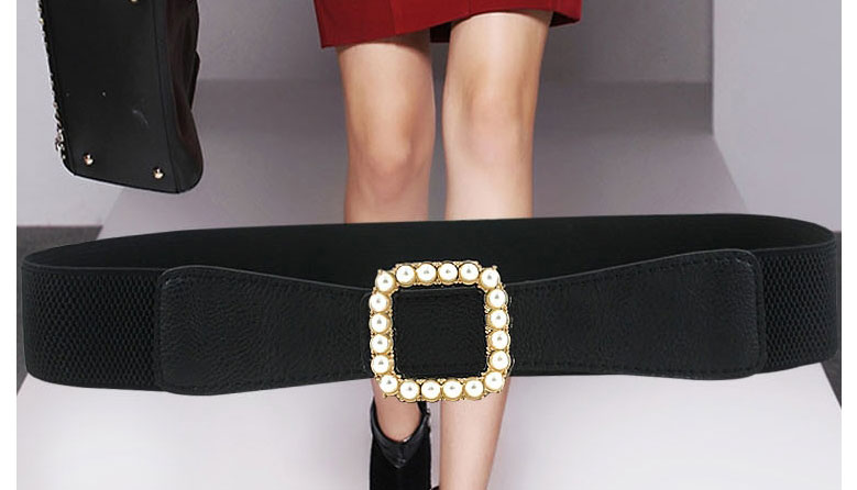 Fashion White Pearl Square Buckle Wide Webbing Belt,Wide belts