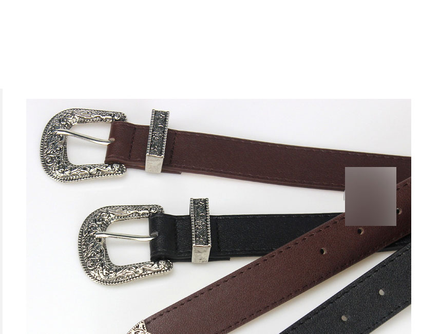 Fashion Brown Faux Leather Carved Wide Belt,Wide belts