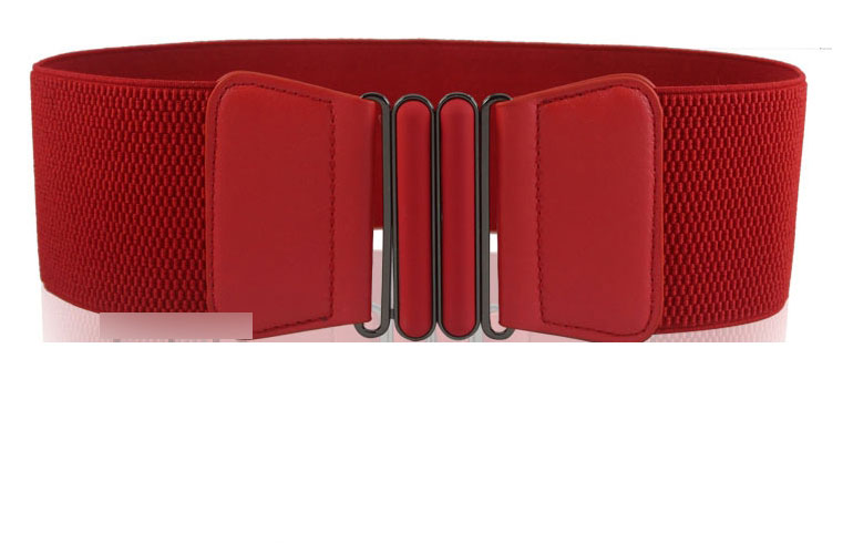 Fashion Red Geometric Metal Buckle Woven Wide-sided Belt,Wide belts