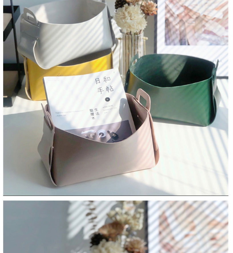 Fashion Light Gray Pu Leather Large-capacity Storage Basket,Home Decor