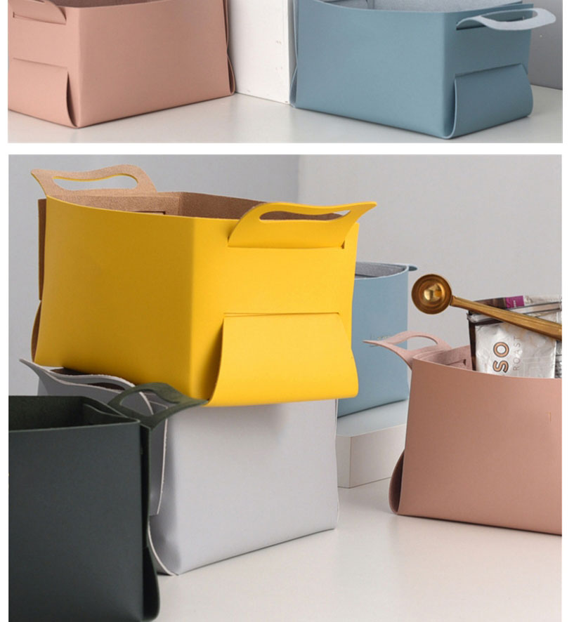 Fashion Khaki Brown Pu Leather Large-capacity Storage Basket,Home Decor