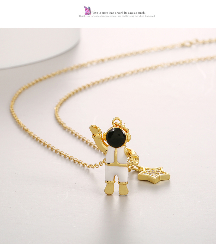 Fashion Golden-3 Copper Inlaid Zirconium Astronaut Five-pointed Star Necklace,Necklaces
