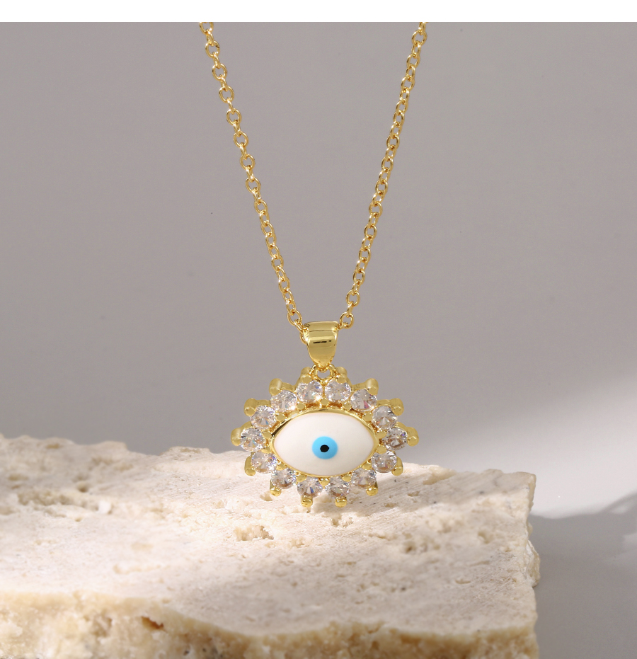 Fashion Golden-2 Copper Inlaid Zirconium Drop Oil Love Eye Necklace,Necklaces