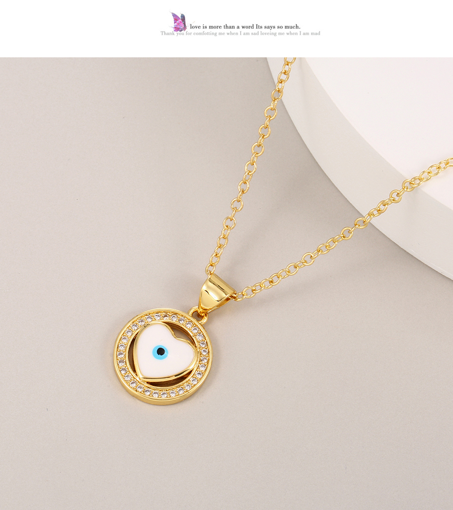 Fashion Golden-2 Copper Inlaid Zirconium Drop Oil Love Eye Necklace,Necklaces