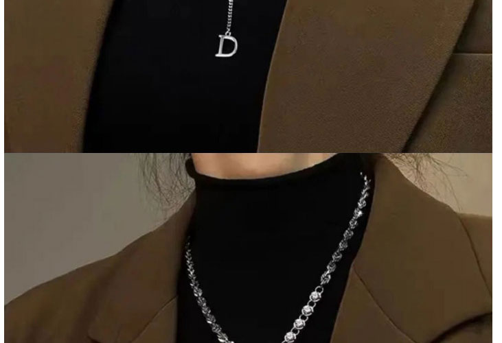 Fashion Silver Color Titanium Steel Inlaid Zirconium Letter Necklace,Necklaces