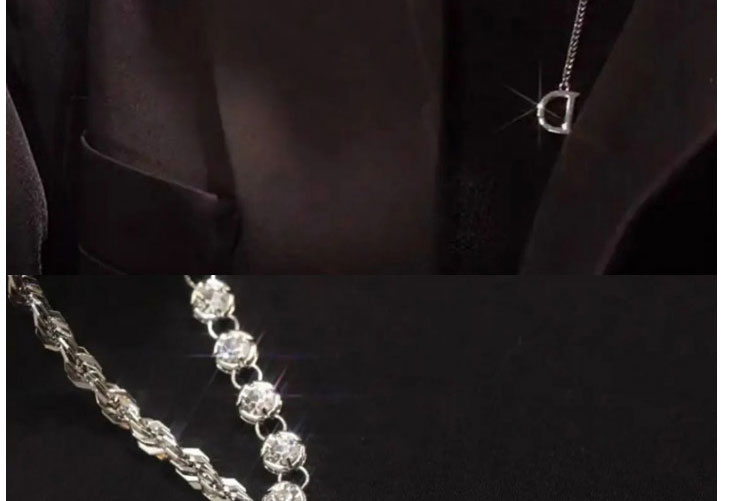 Fashion Silver Color Titanium Steel Inlaid Zirconium Letter Necklace,Necklaces
