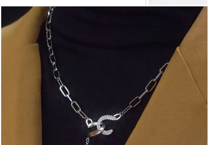 Fashion Silver Color Titanium Steel Double C Chain Necklace,Necklaces