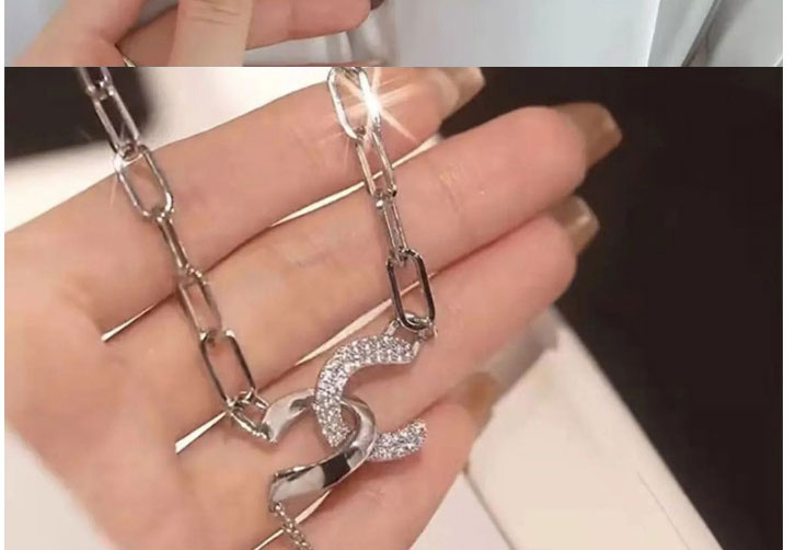 Fashion Silver Color Titanium Steel Double C Chain Necklace,Necklaces