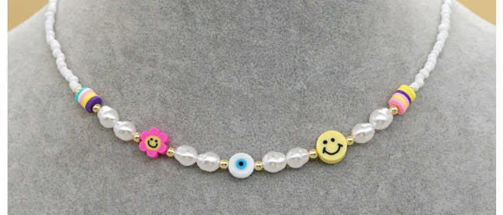 Fashion A Rice Beads Beaded Soft Pottery Smiley Face Stitching Pearl Necklace,Beaded Necklaces