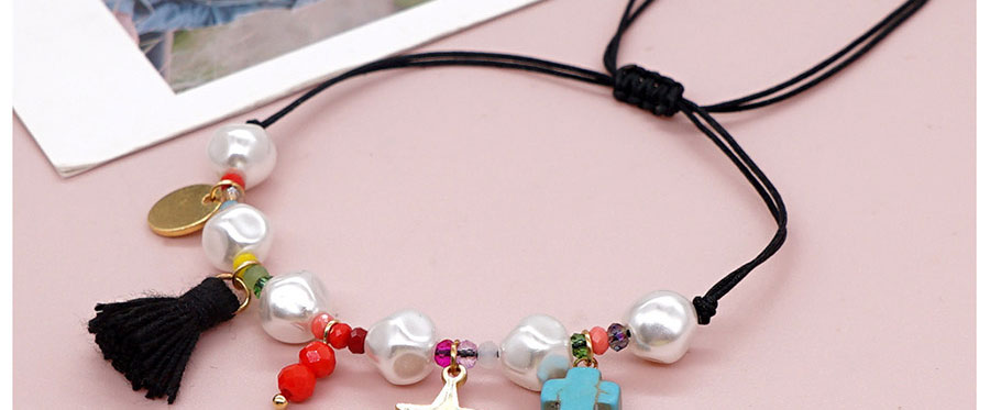 Fashion A Imitation Pearl Crystal Flat Bead Five-pointed Star Cross Tassel Pendant Bracelet,Fashion Bracelets