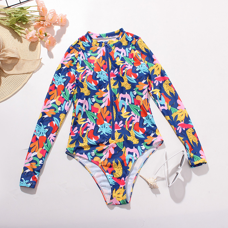 Fashion Color Printed Long-sleeved One-piece Swimsuit,One Pieces