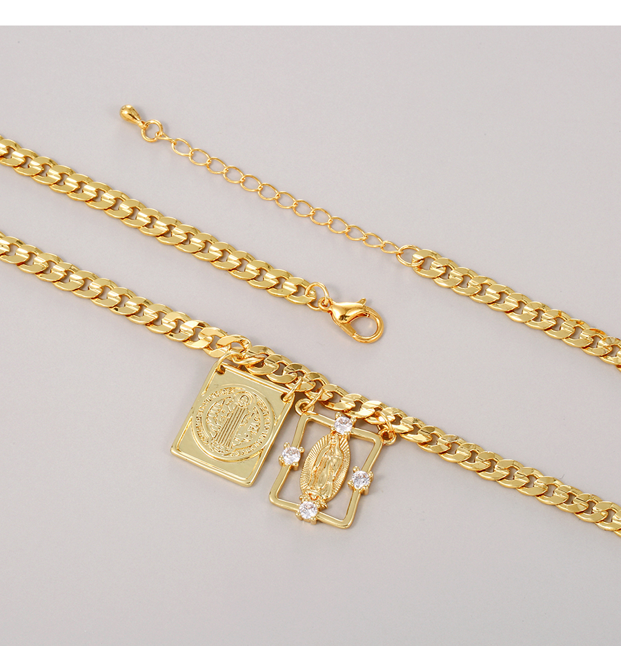 Fashion Gold Copper Inlaid Zirconium Portrait Cross Thick Chain Necklace,Necklaces