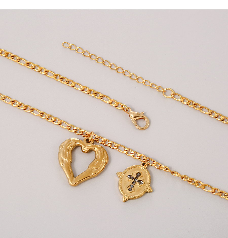 Fashion Gold Titanium Steel Zirconium Love Heart Cross Thick Chain Necklace,Necklaces