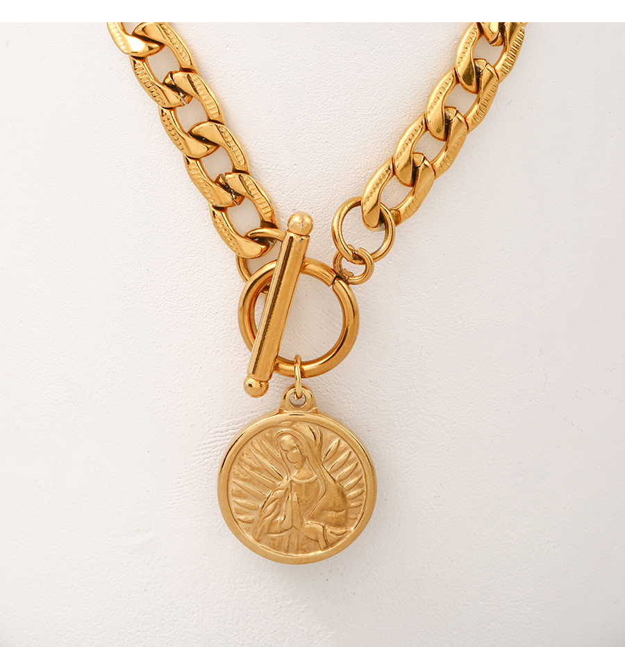 Fashion Gold Titanium Steel Portrait Ot Buckle Thick Chain Necklace,Necklaces