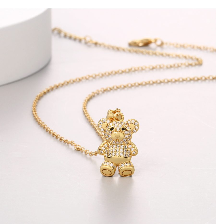 Fashion Gold Copper Inlaid Zirconium Bear Pendant Necklace,Necklaces