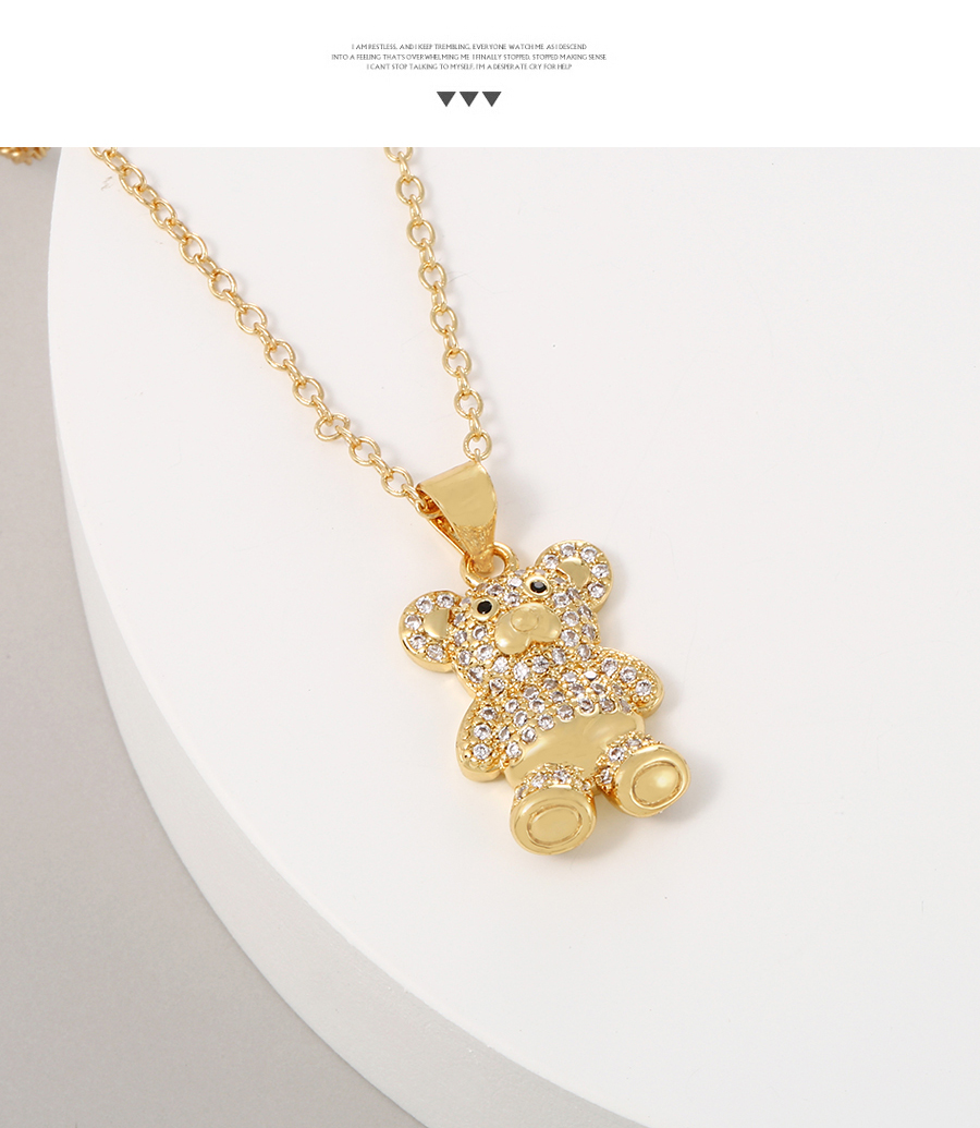 Fashion Gold Copper Inlaid Zirconium Bear Pendant Necklace,Necklaces