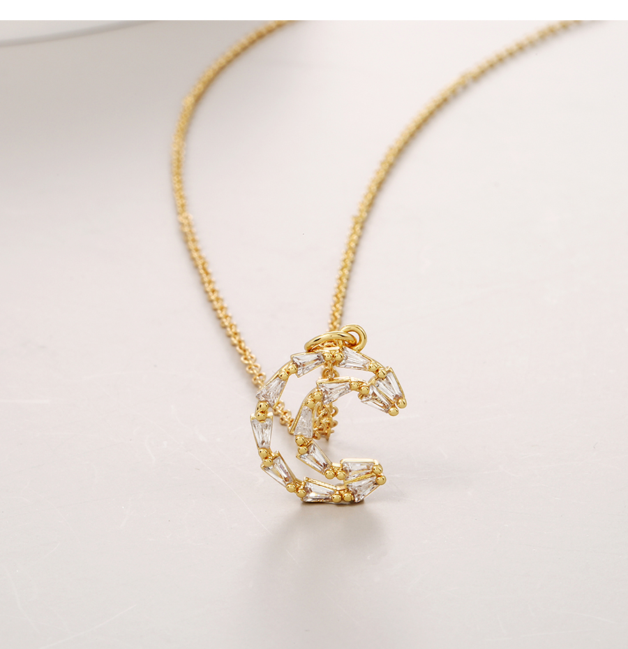 Fashion Gold Copper Inlaid Zirconium Crescent Pendant Necklace,Necklaces