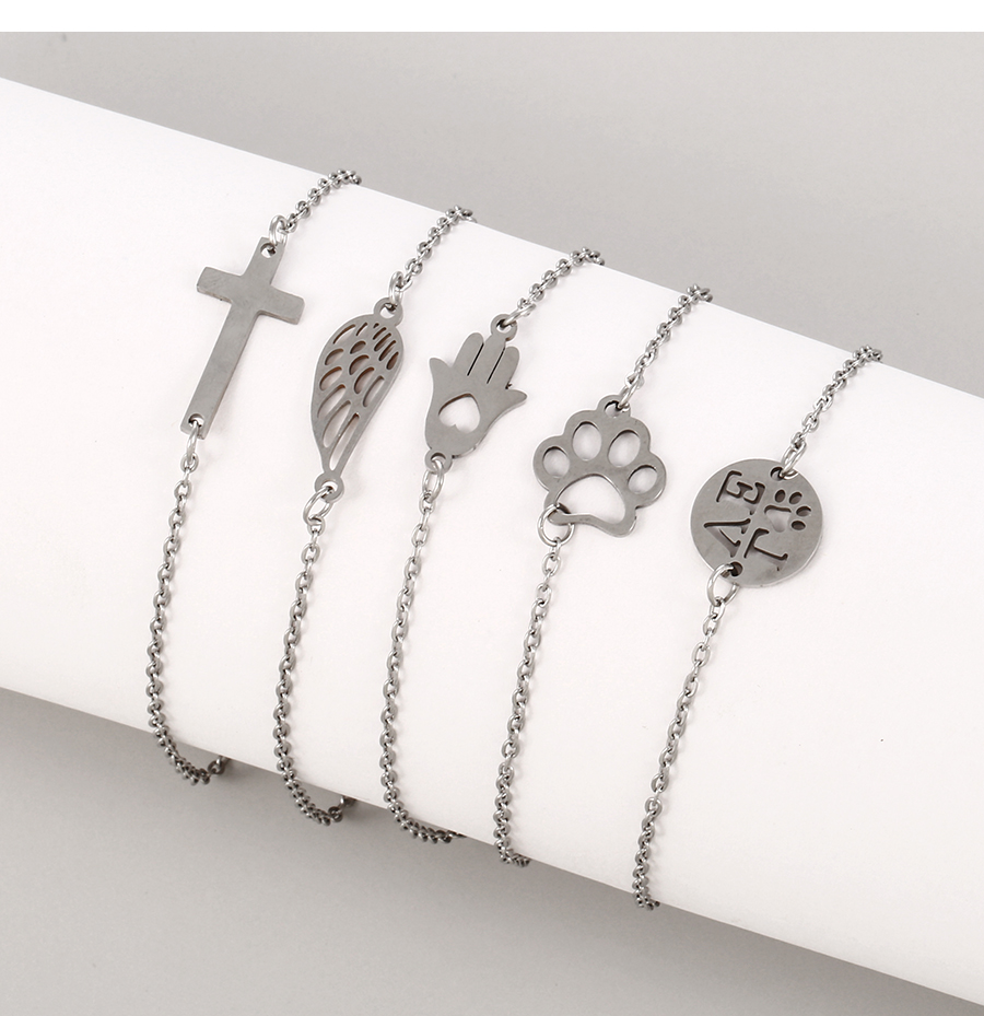 Fashion Silver-5 Titanium Steel Hollow Wing Bracelet,Bracelets