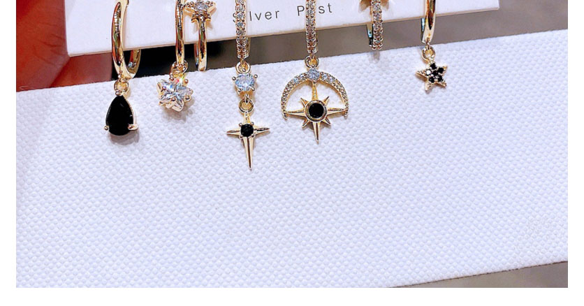 Fashion Gold Copper Inlaid Zirconium Geometric Star Earrings Set,Earring Set