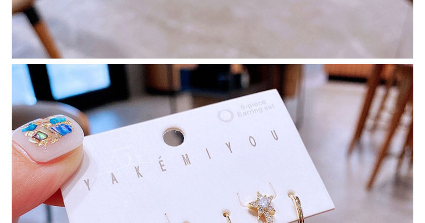 Fashion Gold Copper Inlaid Zirconium Geometric Star Earrings Set,Earring Set