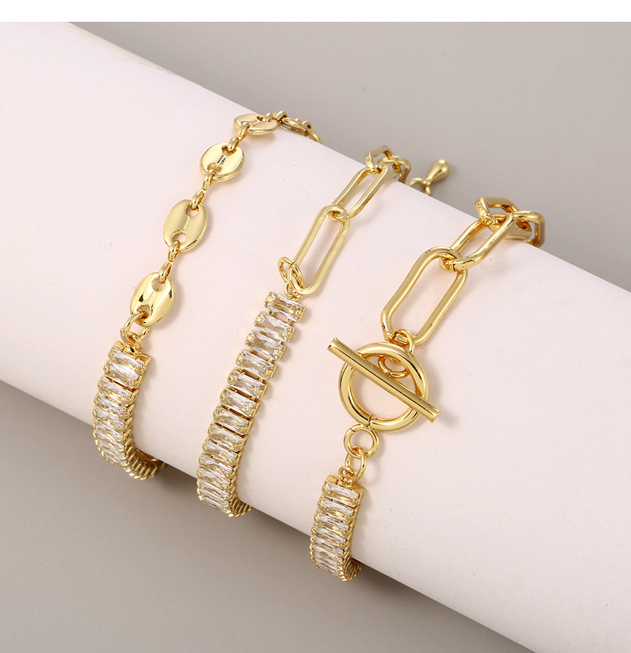 Fashion Gold Copper Inlaid Zirconium Stitching Thick Chain Ot Buckle Bracelet,Bracelets