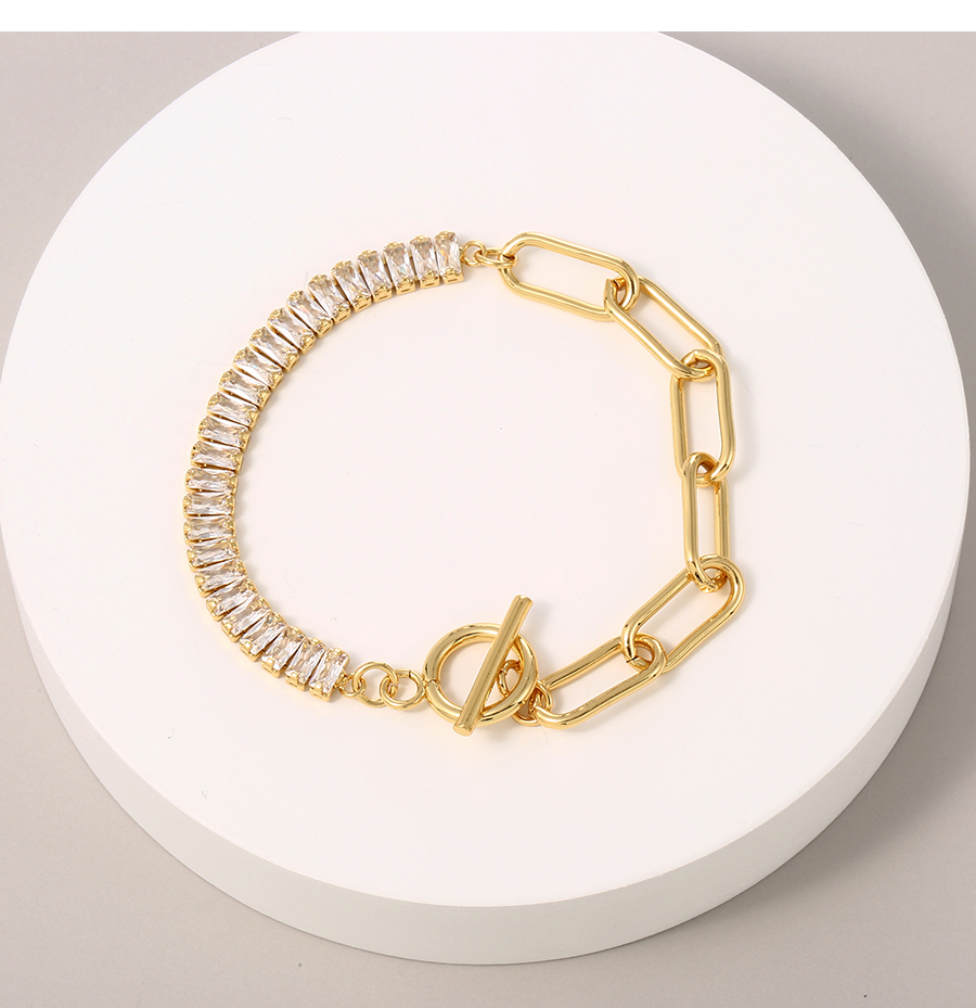 Fashion Gold Copper Inlaid Zirconium Stitching Thick Chain Ot Buckle Bracelet,Bracelets