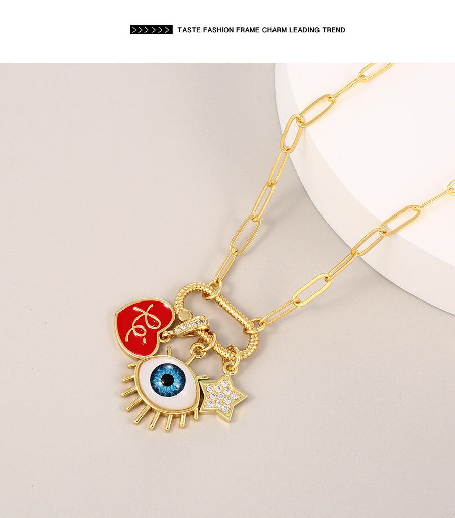 Fashion Red Copper Inlaid Zirconium Oil Dripping Eyes Letter Clip Necklace Necklace,Necklaces