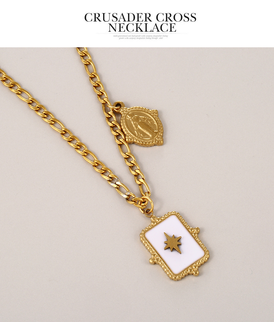 Fashion Gold Titanium Steel Drop Oil Square Portrait Necklace,Necklaces