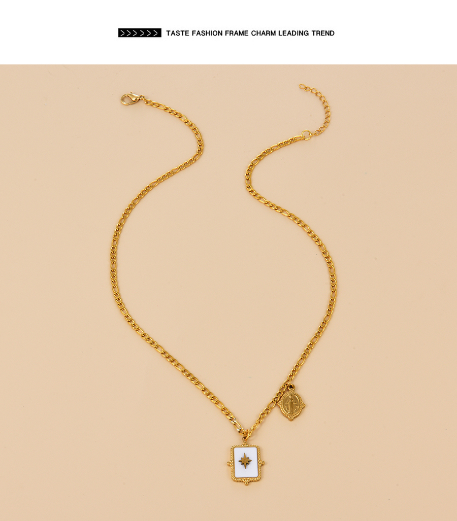Fashion Gold Titanium Steel Drop Oil Square Portrait Necklace,Necklaces