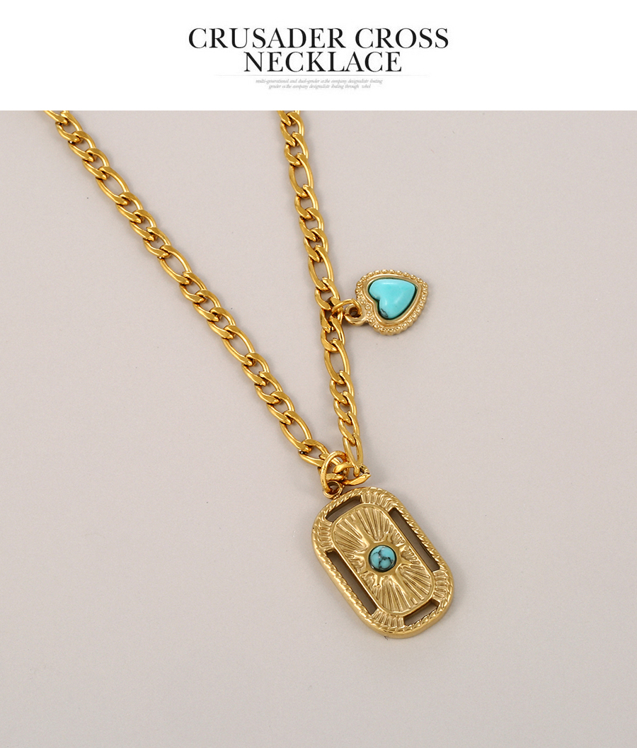 Fashion Gold Titanium Steel Turquoise Geometric Love Necklace,Necklaces