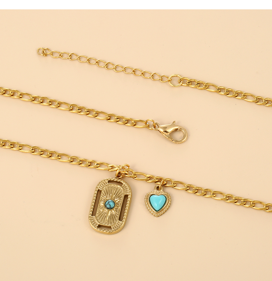 Fashion Gold Titanium Steel Turquoise Geometric Love Necklace,Necklaces