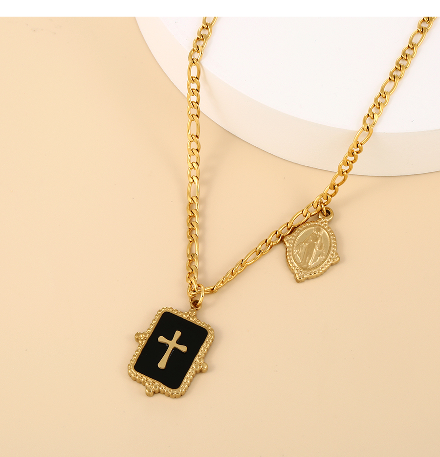 Fashion Gold Titanium Steel Dripping Oil Cross Portrait Necklace,Necklaces