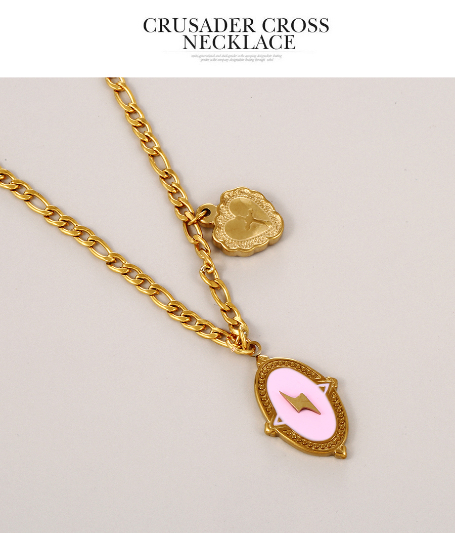 Fashion Gold Titanium Steel Drop Oil Geometric Love Necklace,Necklaces