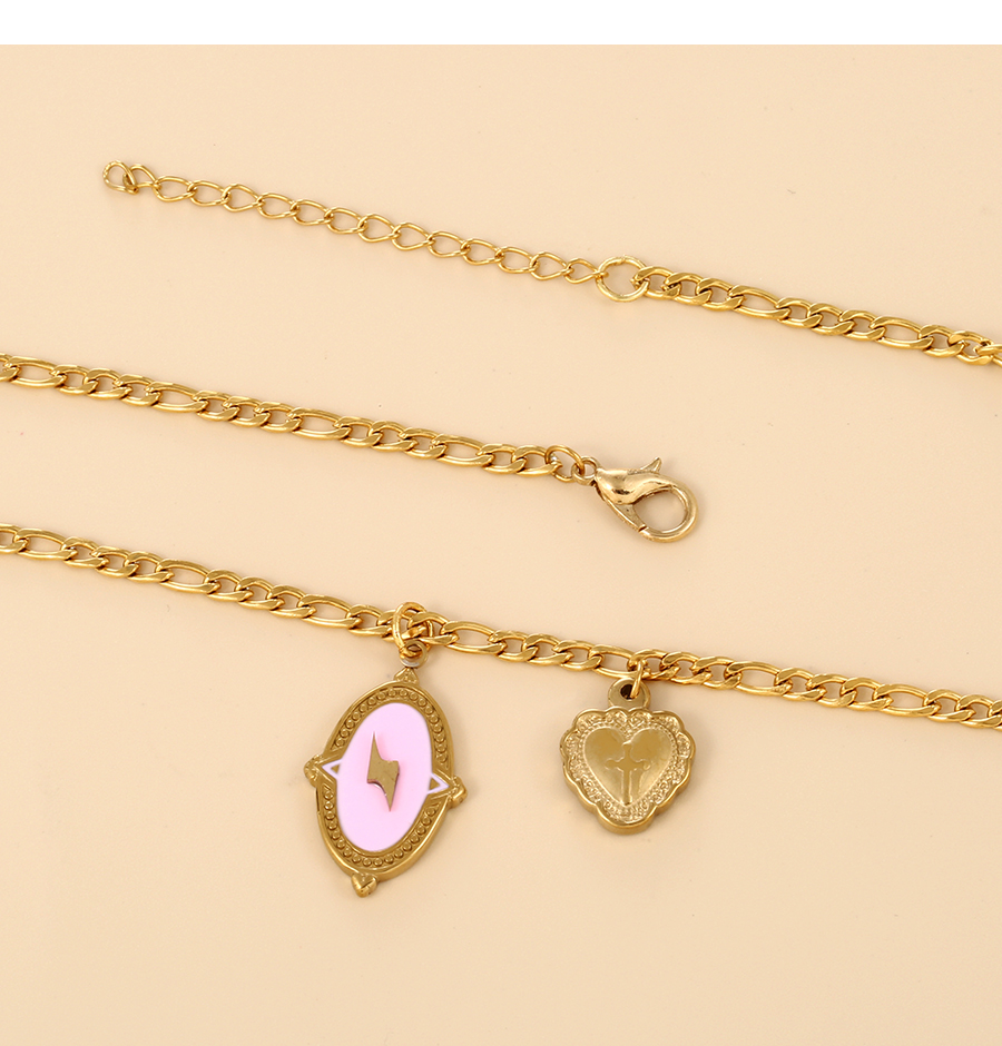 Fashion Gold Titanium Steel Drop Oil Geometric Love Necklace,Necklaces