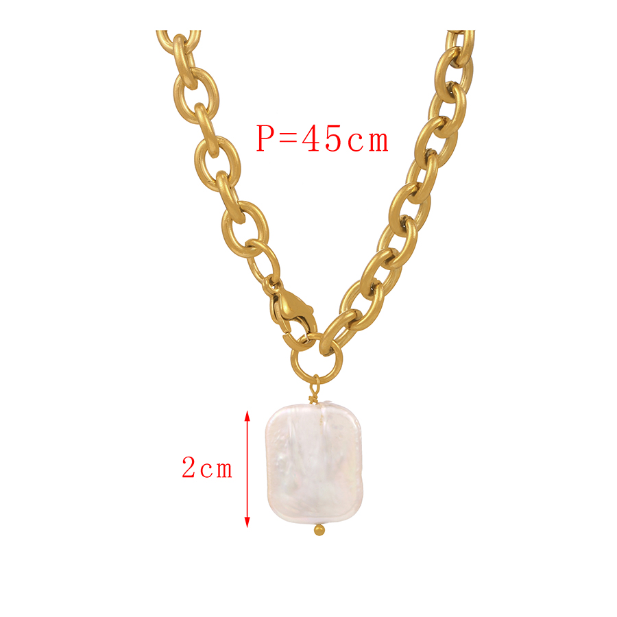 Fashion Golden-2 Titanium Steel Round Pearl Thick Chain Necklace,Necklaces